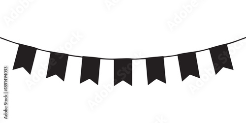 Minimalist black bunting flags illustration, elegant party decoration for events and celebrations design