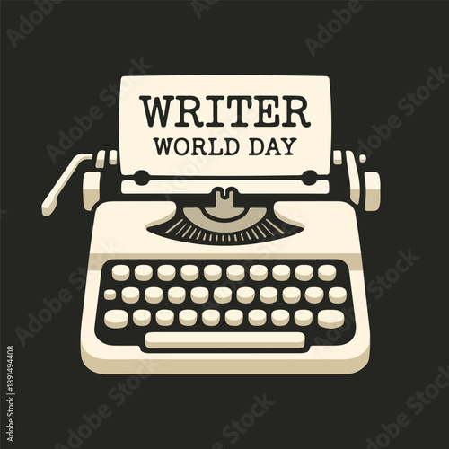 Writer World Day typewriter typography, vector art illustration.