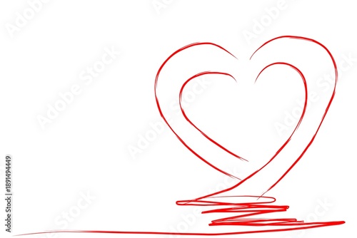 Hand drawn red heart shape outline over white background, concept of love and affection.