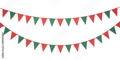 Seamless bunting flags vector illustration with multiple red and green pennants for holiday celebration