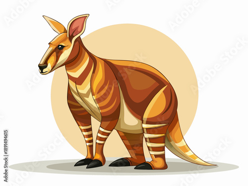 An adorable wallaby stands prominently against a soft circular background