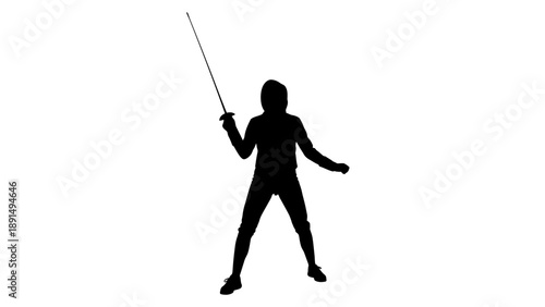 Silhouette of a fencer in action with a sword.