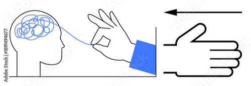Organization concept. Hand unraveling tangled brain thoughts into linear form clarity and mental organization. Organization aids productivity, innovation, self-improvement, and focus. Ideal