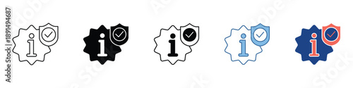 Collection of graphic icons depicting reliable and confirmed data, symbolizing information security, trust, and assured content verification for digital platforms