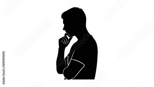 Silhouette of a man deep in thought with his hand on his chin.