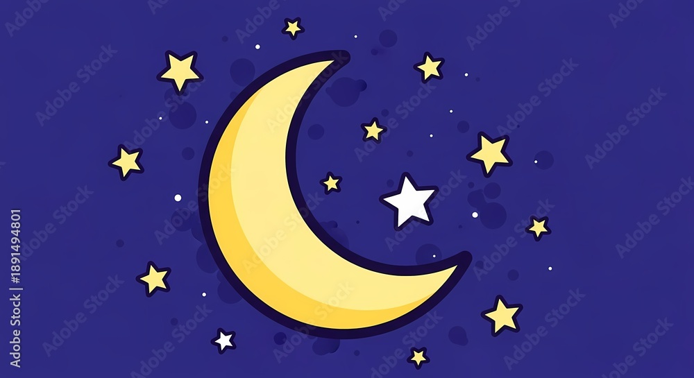 Fototapeta premium Crescent moon with stars in night sky