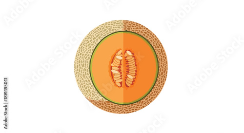 A crisp and clean graphic of a cantaloupe cross-section, highlighting its vivid orange pulp and structured seed core, embodying natural freshness