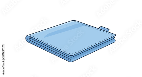 Clean Graphic Illustration of a Folded Blue Wallet with Dashed Stitching. Minimalist Financial Accessory Art Isolated on White Background for