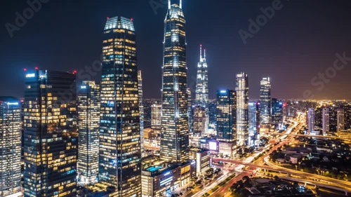 Wallpaper Mural Modern City Skyline at Night with Illuminated Skyscrapers and Busy Roads Torontodigital.ca