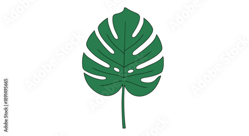 Vibrant green tropical leaf illustration with distinctive split pattern design for natural decor elements
