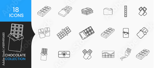 Chocolate Bar Line Icons Set – Sweet Dessert, Candy and Cocoa Collection Outline Vector