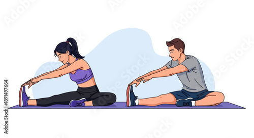 Couple stretching on yoga mats during an exercise routine.