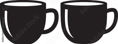 Two Black Coffee Mugs with Handles Vector Icons