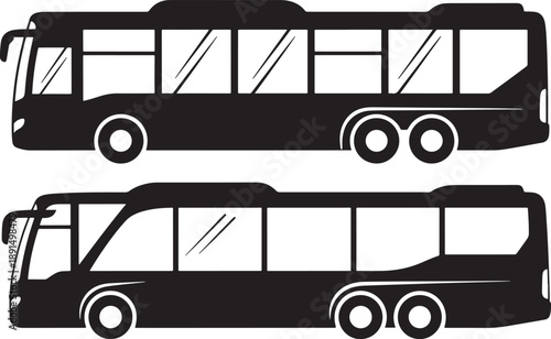 Two Black Tour Buses Side View Vector Icons