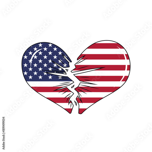 Illustration of a Broken Heart with National Flag Pattern, Symbolizing Division and Challenges