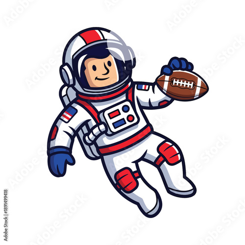 Cartoon Astronaut Playing American Football in Zero Gravity - Fun Vector Illustration