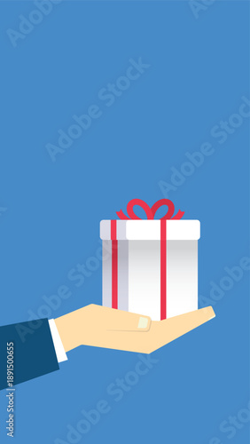 Gift reward program, bonus or surprise present for customer, employee reward or lucky prize, birthday gift box or festive incentive, special loyalty program concept, hand giving gift box