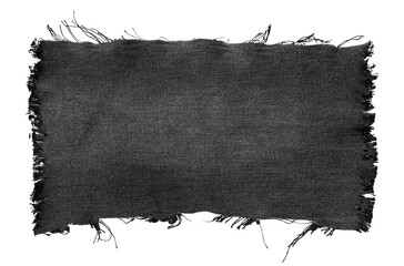 Piece of black torn denim on a white background. Denim texture