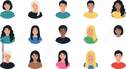Diverse group of stylized cartoon people avatars in flat