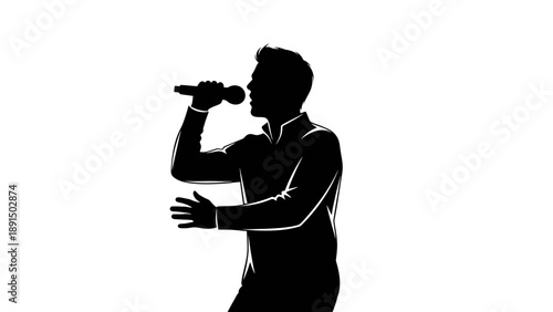 Silhouette of a Male Singer Performing with a Microphone.