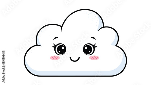 Adorable cartoon cloud character with a happy smiling face and big sparkling eyes in a simple black and white line art style.