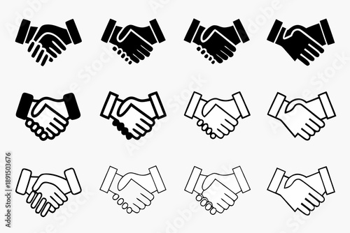 Collection of black and white handshakes in varying styles and perspectives