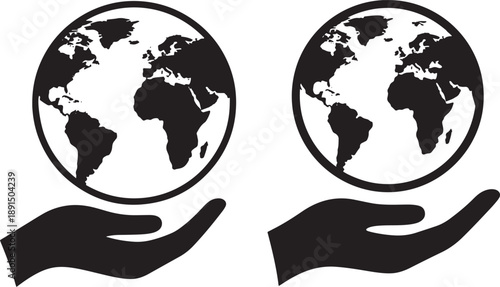 Two hands cradling the Earth globe, symbolizing global care, environmental protection, and international unity
