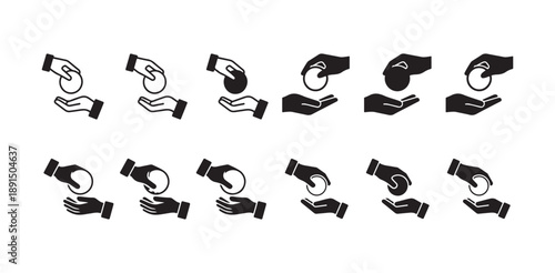 Set of human hands giving and receiving money, coins, or other items concept flat icon