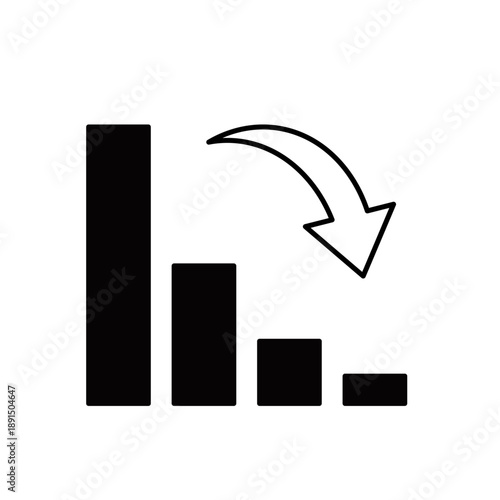 右肩下がりで減少を示す棒グラフのモノクロアイコン