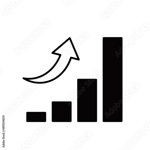 指数関数的に成長する右肩上がりの白黒グラフアイコン