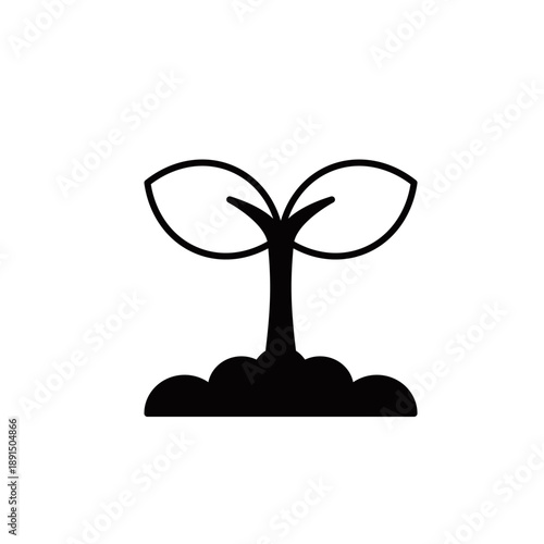 芽吹きや成長を表すシンプルな白黒の芽アイコン