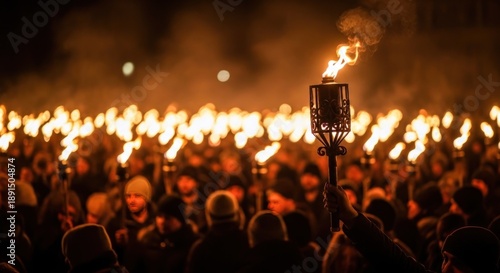 Wallpaper Mural Crowd of people holding burning torches at a night event Torontodigital.ca