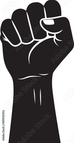 Raised fist silhouette, a powerful symbol of protest, resistance, solidarity, and activism.