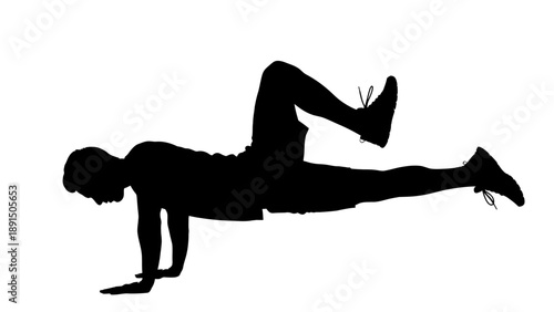 Silhouette of a man performing a plank exercise with one leg raised.