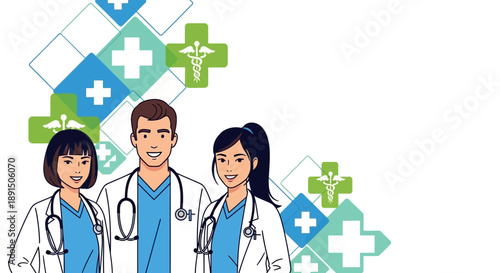 Team of Healthcare Professionals Doctors and Nurses Illustration.