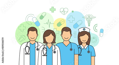 Team of Healthcare Professionals Doctors and Nurses in a Medical Setting.