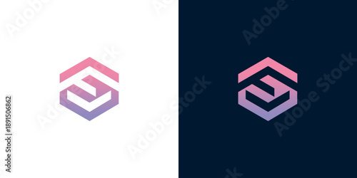Modern Abstract Geometric Logo Design with Gradient Colors on White and Dark Blue Backgrounds