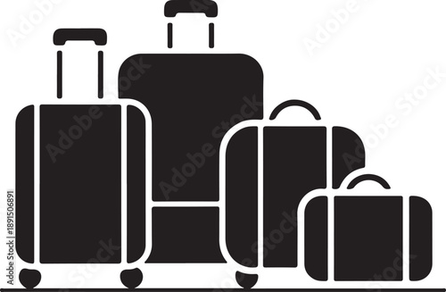 Four black suitcases of different sizes with handles and wheels