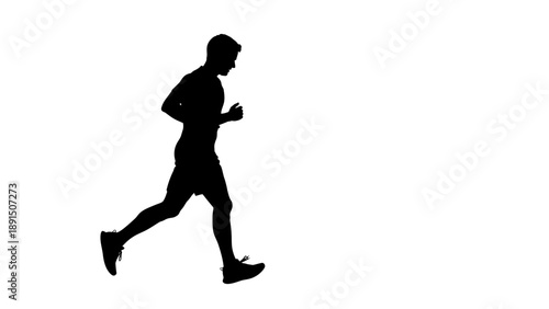 Silhouette of a man running against a white background.