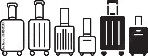 Row of various travel suitcases and bags in different sizes and styles