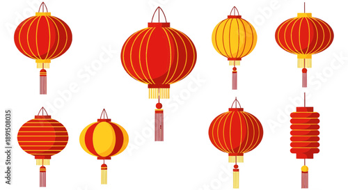 Collection of Red and Yellow Chinese Lanterns for Celebrations