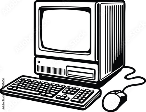 Retro personal computer with keyboard and mouse vintage technology illustration for digital history and nostalgia concepts isolated on white isolated on white background