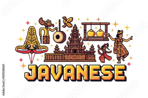 Traditional javanese culture design with dance and art elements