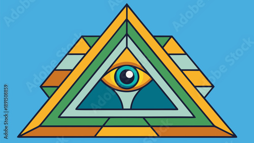 Abstract yellow warning triangle sign with a black danger icon and a cat eye symbol on a blue background vector illustration for road safety traffic design