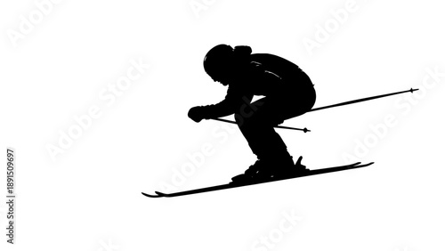 Silhouette of a skier in action on a white background.