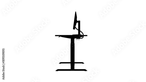 Silhouette of a modern adjustable standing desk with monitor.