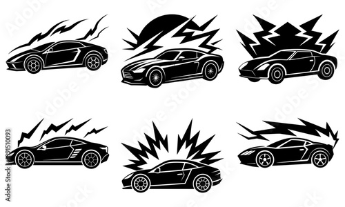 Dynamic illustration of cars in motion with motion blur and speed effects from a side viewpoint