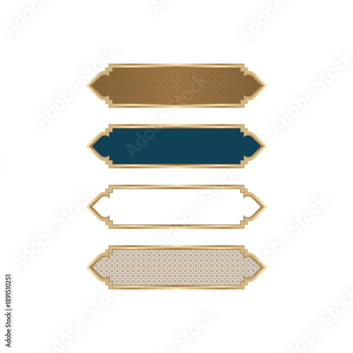 Elegant gold and blue label banners for luxury branding and design