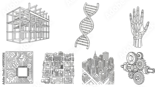 Collage of Technology, Science, Architecture, and Industry Concepts