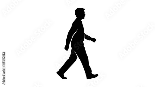 Silhouette of a Man Walking Against White Background.